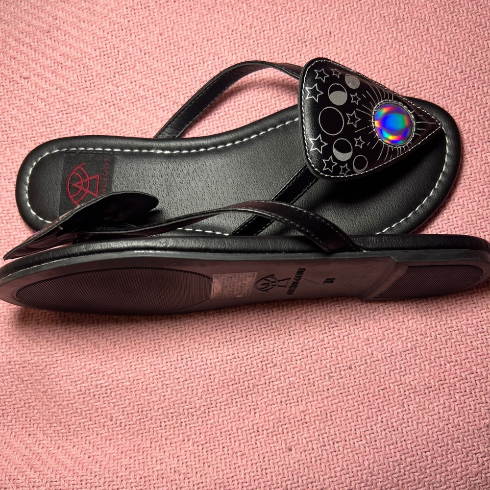StrangeCult Betty Spirit Black Celestial Moon Phase Planchette Sandals Womens 7M - Picture 5 of 6